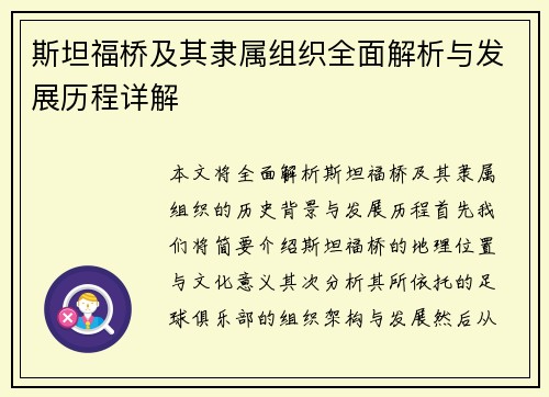 斯坦福桥及其隶属组织全面解析与发展历程详解